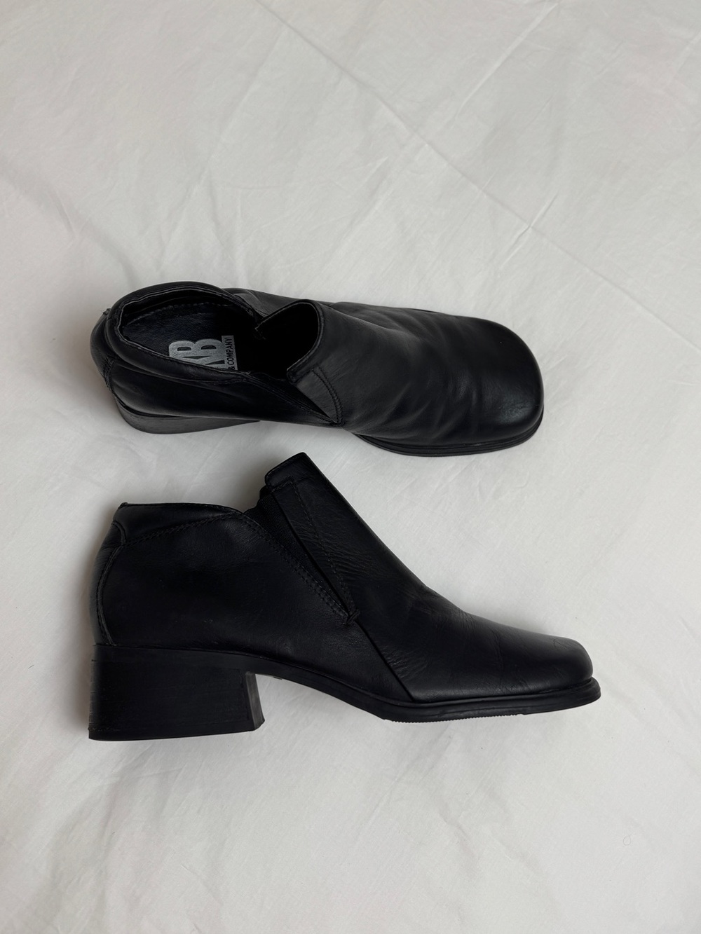Vintage KB Company Black Leather Square Toe Ankle Boots Size 9 Y2K Grunge Indie